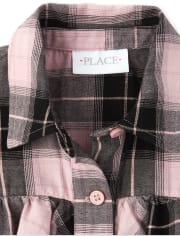 Haut à épaules dénudées en sergé à carreaux pour fille