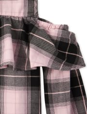 Haut à épaules dénudées en sergé à carreaux pour fille