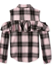 Haut à épaules dénudées en sergé à carreaux pour fille