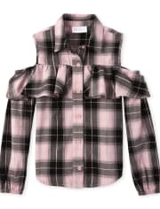 Haut à épaules dénudées en sergé à carreaux pour fille