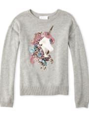 Girls Sequin Graphic Sweater