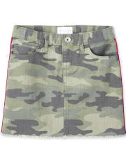 Girls Side Stripe Camo Denim Skirt