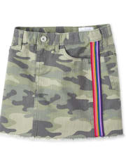 Girls Side Stripe Camo Denim Skirt