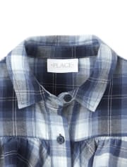 Girls Plaid Cold Shoulder Shirt Dress