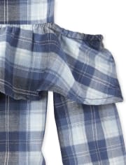 Girls Plaid Cold Shoulder Shirt Dress