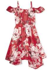 Girls Floral Off Shoulder Dress