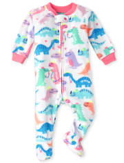 Baby And Toddler Girls Dino Family Fleece One Piece Pajamas