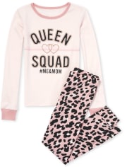 Girls Glitter Queen Squad Snug Fit Cotton Pajamas