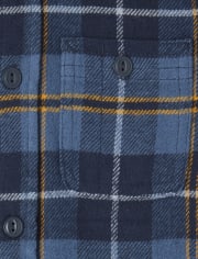 Camisa con botones y capucha de sarga a cuadros para niños