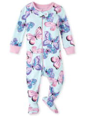 Baby And Toddler Girls Butterfly Snug Fit Cotton One Piece Pajamas