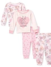 Baby And Toddler Girls Fox Snug Fit Cotton 4-Piece Pajamas