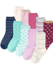 Girls Glitter Heart Crew Socks 10-Pack