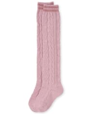 Calcetines tipo bota de punto trenzado a rayas para niñas