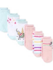 Baby Girls Glitter Rainbow Unicorn Crew Socks 6-Pack