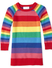 Baby And Toddler Girls Happy Rainbow Striped Sweater Dress