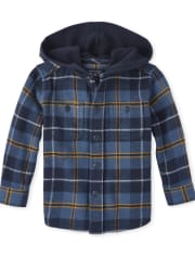 Toddler Boy Plaid Hooded Jacket Baby Boy Long Sleeve Checkered Button Down Hoodies Shirt Fall Winter Outerwear Overcoat