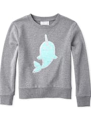 Girls Active Flip Sequin Narwhal French Terry Sweatshirt