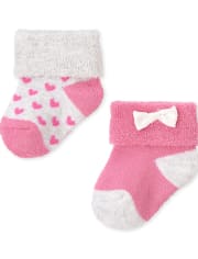 Lot de 6 chaussettes à revers en forme de cœur pour bébé fille