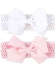 Paquete de 2 diademas de crochet con lazo para bebé niña