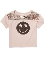 Girls Flip Sequin Smiley Face Top