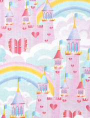 Pijamas de algodón ajustados con castillo arcoíris para bebés y niñas pequeñas
