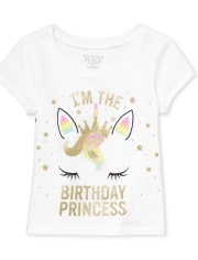 Baby And Toddler Girls Glitter Birthday Unicorn Graphic Tee