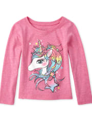 Camiseta con estampado de unicornio y purpurina para bebés y niñas pequeñas
