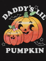 Baby And Toddler Girls Halloween Glitter Daddy's Pumpkin Graphic Tee