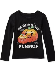 Baby And Toddler Girls Halloween Glitter Daddy's Pumpkin Graphic Tee