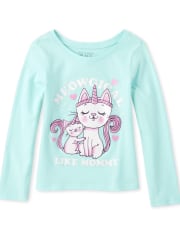 Camiseta con estampado de gato y mamá con purpurina para bebés y niñas pequeñas