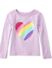 Baby And Toddler Girls Glitter Heart Graphic Tee