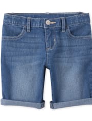 Shorts de mezclilla con puños enrollados para niñas