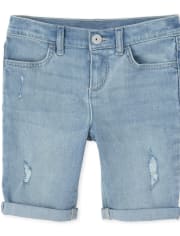 Shorts de mezclilla con puños enrollados para niñas