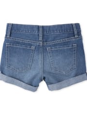 Shorts cortos de mezclilla con puños enrollados para niñas