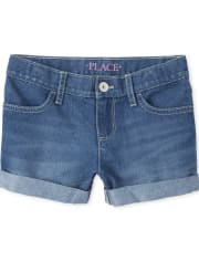 Shorts cortos de mezclilla con puños enrollados para niñas