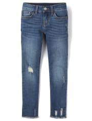 Girls Frayed Hem Denim Super Skinny Jeans