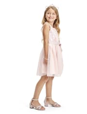 Girls Paillette Knit To Woven Dress
