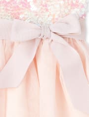 Girls Paillette Knit To Woven Dress