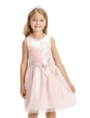 Girls Paillette Knit To Woven Dress