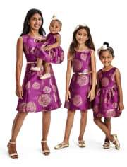 Girls Mommy And Me Christmas Sleeveless Metallic Floral Print