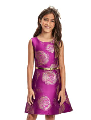 Girls Mommy And Me Metallic Floral Jacquard Matching Fit And Flare Dress