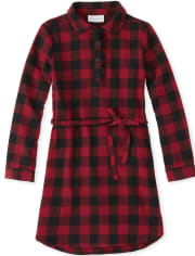 Girls Buffalo Plaid Twill Shirt Dress