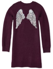Vestido tipo suéter con alas de lentejuelas para niñas