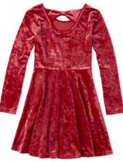 Girls Velour Bow Back Matching Everyday Dress