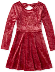 Girls Velour Bow Back Matching Everyday Dress