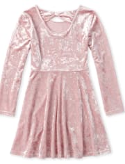 Vestido skater a juego con lazo en la espalda de terciopelo para niñas