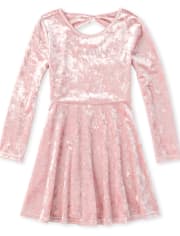 Vestido skater a juego con lazo en la espalda de terciopelo para niñas
