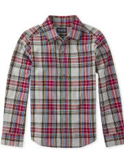 Boys Plaid Poplin Matching Button Down Shirt