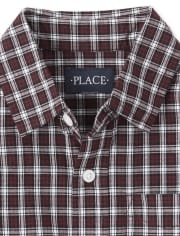 Chemise boutonnée assortie en popeline à carreaux pour garçon