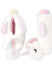 Toddler Girls Iridescent Unicorn Faux Fur Slippers
